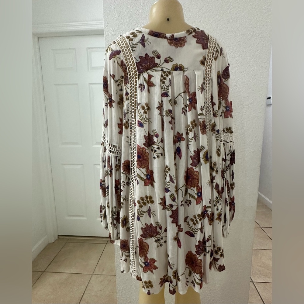 Floral Boho Blouse tunic free people size medium short dress Crochet Details - Picture 11 of 11